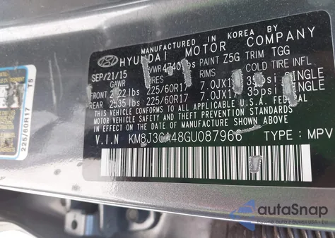 2016 Hyundai Tucson Se from USA, damaged, VIN KM8J3CA48GU087966